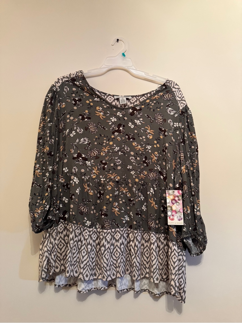 Blouse Floral Geometric Tunic Poppy Whimsy Plus Size 3X NWT Fall Boho